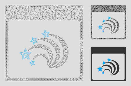 Mesh festive fireworks calendar page model with triangle mosaic icon. Wire carcass polygonal mesh of festive fireworks calendar page. Vector mosaic of triangle elements in different sizes,のイラスト素材