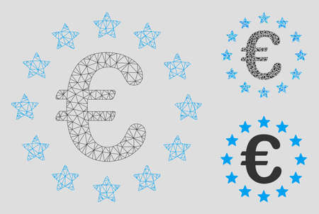 Mesh European union model with triangle mosaic icon. Wire frame polygonal mesh of European union. Vector mosaic of triangle elements in variable sizes, and color shades.のイラスト素材