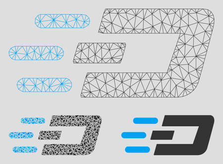 Mesh fast send Dash model with triangle mosaic icon. Wire carcass triangular mesh of fast send Dash. Vector mosaic of triangle elements in different sizes, and color shades.のイラスト素材