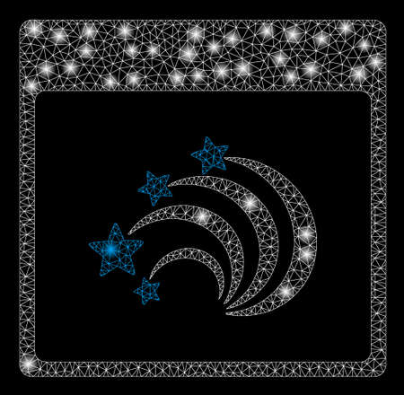 Glossy mesh festive fireworks calendar page with glare effect. Abstract illuminated model of festive fireworks calendar page icon. Shiny wire carcass triangular mesh festive fireworks calendar page.のイラスト素材