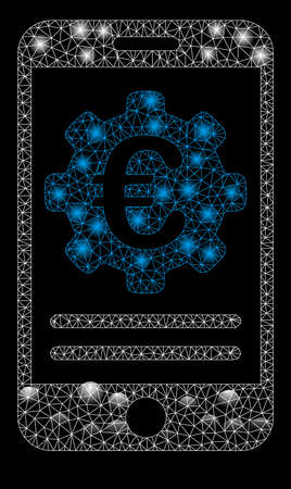 Bright mesh Euro mobile banking configuration with lightspot effect. Abstract illuminated model of Euro mobile banking configuration icon.のイラスト素材