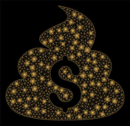 Glossy mesh financial shit with sparkle effect. Abstract illuminated model of financial shit icon. Shiny wire frame polygonal mesh financial shit. Vector abstraction on a black background.のイラスト素材