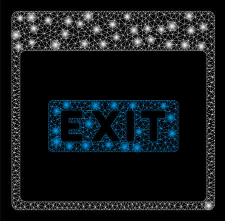 Glowing mesh exit caption calendar page with sparkle effect. Abstract illuminated model of exit caption calendar page icon. Shiny wire frame triangular mesh exit caption calendar page.のイラスト素材