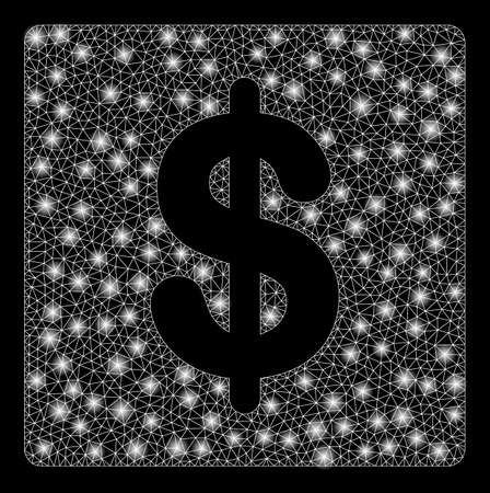 Glossy mesh financial with glare effect. Abstract illuminated model of financial icon. Shiny wire frame triangular mesh financial. Vector abstraction on a black background.のイラスト素材