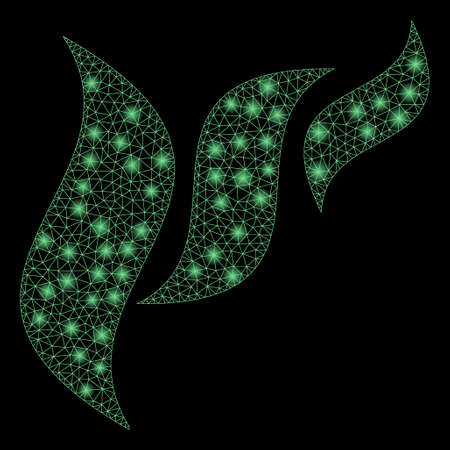 Glowing mesh flora abstraction with glow effect. Abstract illuminated model of flora abstraction icon. Shiny wire carcass triangular mesh flora abstraction. Vector abstraction on a black background.のイラスト素材