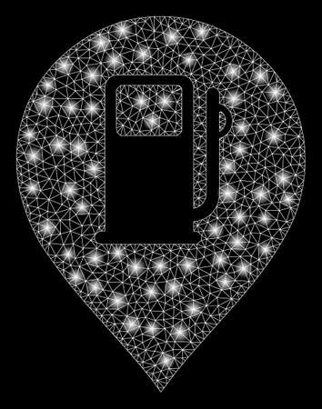 Glossy mesh fuel station marker with sparkle effect. Abstract illuminated model of fuel station marker icon. Shiny wire frame polygonal mesh fuel station marker.のイラスト素材