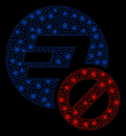 Flare mesh forbidden Dashcoin with glare effect. Abstract illuminated model of forbidden Dashcoin icon. Shiny wire frame polygonal network forbidden Dashcoin. Vector abstraction on a black background.のイラスト素材