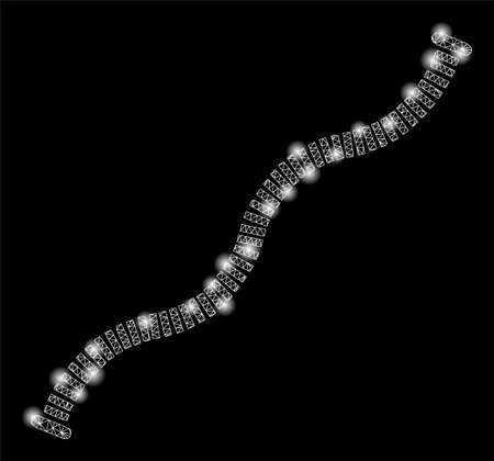 Flare mesh flexible pipe with glow effect. Abstract illuminated model of flexible pipe icon. Shiny wire carcass polygonal mesh flexible pipe. Vector abstraction on a black background.のイラスト素材