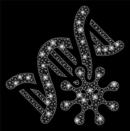 Glossy mesh genetics with glare effect. Abstract illuminated model of genetics icon. Shiny wire frame triangular network genetics. Vector abstraction on a black background.のイラスト素材