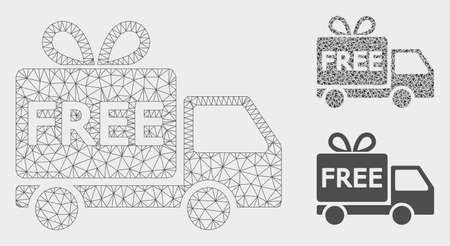 Mesh free delivery model with triangle mosaic icon. Wire frame triangular mesh of free delivery. Vector mosaic of triangle parts in variable sizes, and color tones. Abstract flat mesh free delivery,のイラスト素材