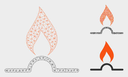 Mesh gas flame model with triangle mosaic icon. Wire carcass polygonal mesh of gas flame. Vector mosaic of triangle elements in various sizes, and color tones. Abstract 2d mesh gas flame,のイラスト素材