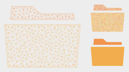 Mesh folder model with triangle mosaic icon. Wire carcass polygonal mesh of folder. Vector collage...