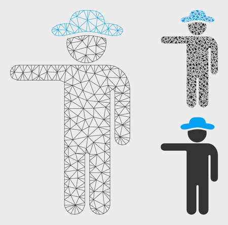 Mesh gentleman show model with triangle mosaic icon. Wire frame polygonal network of gentleman show. Vector mosaic of triangle parts in various sizes, and color tones. Abstract 2d mesh gentleman show.のイラスト素材