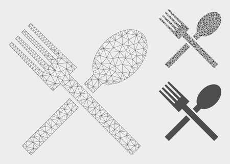 Mesh food model with triangle mosaic icon. Wire frame triangular mesh of food. Vector collage of triangle parts in variable sizes, and color shades. Abstract flat mesh food.のイラスト素材