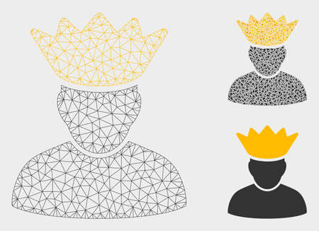 Mesh forum administrator model with triangle mosaic icon. Wire frame polygonal mesh of forum administrator. Vector mosaic of triangle elements in various sizes, and color tinges.のイラスト素材