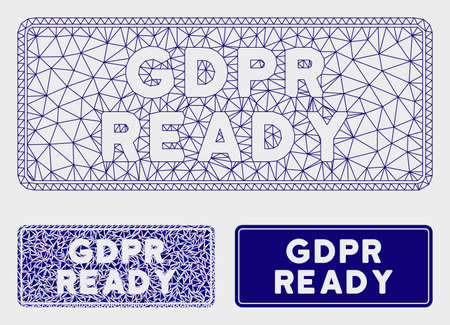 Mesh GDPR Ready rounded rectangle model with triangle mosaic icon. Wire frame polygonal mesh of GDPR Ready rounded rectangle. Vector mosaic of triangles in various sizes, and color shades.のイラスト素材