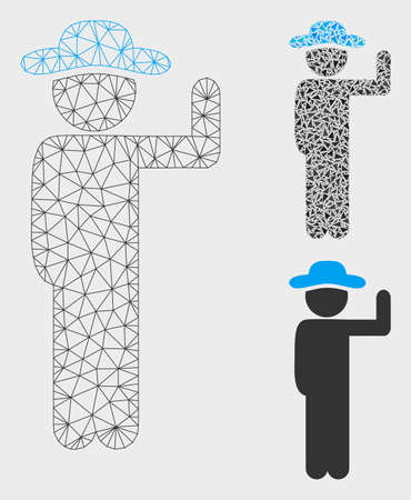 Mesh gentleman vote model with triangle mosaic icon. Wire frame polygonal network of gentleman vote. Vector mosaic of triangle parts in various sizes, and color tinges.のイラスト素材