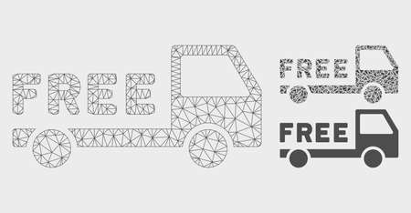 Mesh free delivery model with triangle mosaic icon. Wire frame triangular mesh of free delivery. Vector mosaic of triangle elements in variable sizes, and color shades.のイラスト素材