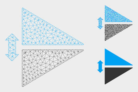 Mesh flip vertically model with triangle mosaic icon. Wire carcass triangular mesh of flip vertically. Vector mosaic of triangle elements in various sizes, and color tints.のイラスト素材