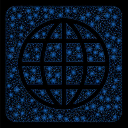 Glossy mesh internet with glitter effect. Abstract illuminated model of internet icon. Shiny wire carcass polygonal mesh internet. Vector abstraction on a black background.のイラスト素材