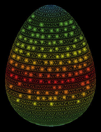 Glowing mesh abstract egg spectrum stripes with lightspot effect. Abstract illuminated model of abstract egg spectrum stripes icon. Shiny wire frame polygonal mesh abstract egg spectrum stripes.のイラスト素材