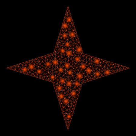 Flare mesh space star with glare effect. Abstract illuminated model of space star icon. Shiny wire frame polygonal mesh space star. Vector abstraction on a black background.のイラスト素材