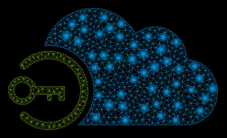 Bright mesh cloud login with lightspot effect. Abstract illuminated model of cloud login icon. Shiny wire frame triangular mesh cloud login. Vector abstraction on a black background.のイラスト素材