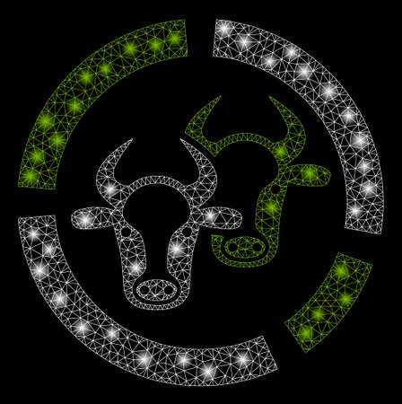 Glowing mesh livestock diagram with glare effect. Abstract illuminated model of livestock diagram icon. Shiny wire frame polygonal network livestock diagram. Vector abstraction on a black background.のイラスト素材