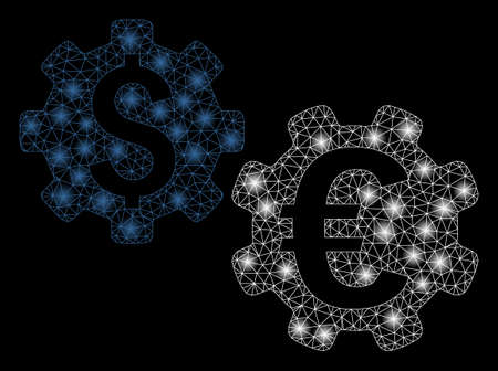 Glossy mesh international financial mechanics with lightspot effect. Abstract illuminated model of international financial mechanics icon.のイラスト素材