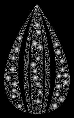Glowing mesh sunflower seed with glow effect. Abstract illuminated model of sunflower seed icon. Shiny wire frame triangular mesh sunflower seed. Vector abstraction on a black background.のイラスト素材