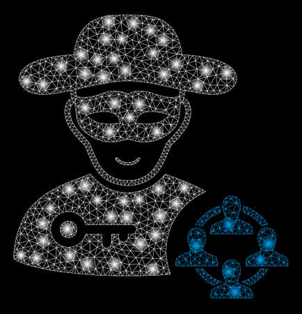 Glossy Mesh Social Hacker With Glow Effect Abstract Illuminated Model Of Social Hacker Icon Shiny Wire Carcass Triangular Mesh Social Hacker Vector Abstraction On A Black Background Royalty Free Vector Graphics