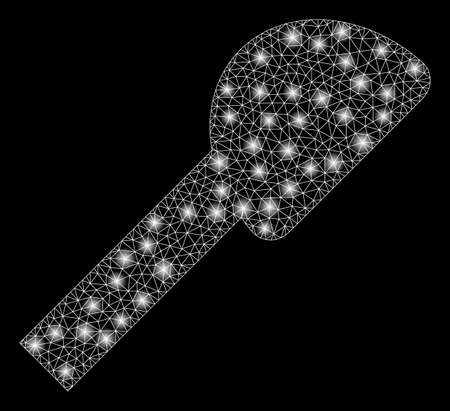 Glowing mesh shower head with sparkle effect. Abstract illuminated model of shower head icon. Shiny wire carcass triangular network shower head. Vector abstraction on a black background.のイラスト素材