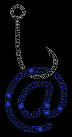 Flare mesh email phishing malware with glare effect. Abstract illuminated model of email phishing malware icon. Shiny wire carcass polygonal mesh email phishing malware.のイラスト素材