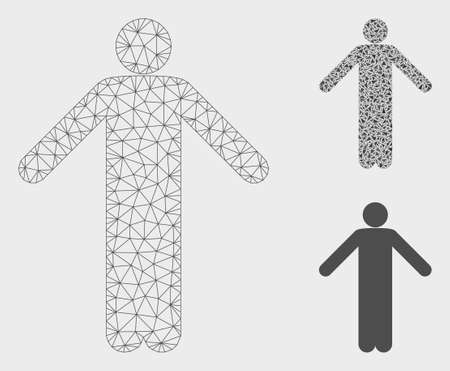 Mesh ignorance pose model with triangle mosaic icon. Wire frame polygonal network of ignorance pose. Vector mosaic of triangle parts in different sizes, and color tints.のイラスト素材