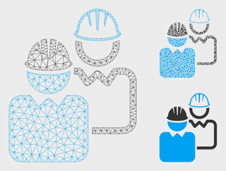 Mesh industrial users model with triangle mosaic icon. Wire carcass triangular network of industrial users. Vector mosaic of triangle elements in different sizes, and color shades.のイラスト素材