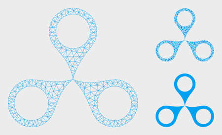Mesh map markers model with triangle mosaic icon. Wire carcass triangular mesh of map markers....