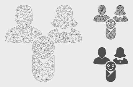 Mesh newborn model with triangle mosaic icon. Wire frame polygonal mesh of newborn. Vector composition of triangle parts in different sizes, and color tones. Abstract 2d mesh newborn,のイラスト素材