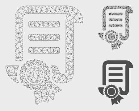 Mesh patent model with triangle mosaic icon. Wire frame triangular mesh of patent. Vector composition of triangle elements in variable sizes, and color shades. Abstract 2d mesh patent,のイラスト素材
