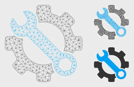 Mesh service tools model with triangle mosaic icon. Wire frame polygonal mesh of service tools. Vector mosaic of triangle parts in variable sizes, and color tones. Abstract 2d mesh service tools,のイラスト素材