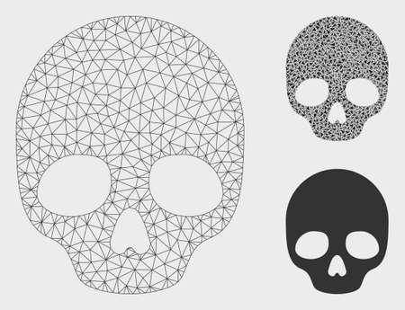 Mesh skull model with triangle mosaic icon. Wire carcass polygonal mesh of skull. Vector collage of triangle parts in different sizes, and color tinges. Abstract flat mesh skull,のイラスト素材
