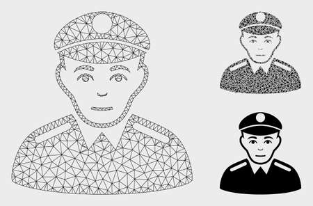 Mesh soldier model with triangle mosaic icon. Wire frame triangular mesh of soldier. Vector mosaic of triangle elements in various sizes, and color tones. Abstract 2d mesh soldier,のイラスト素材
