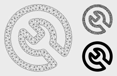 Mesh spanner install model with triangle mosaic icon. Wire frame polygonal mesh of spanner install. Vector mosaic of triangle parts in different sizes, and color shades.のイラスト素材