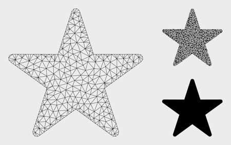 Mesh star model with triangle mosaic icon. Wire frame triangular mesh of star. Vector collage of triangles in different sizes, and color hues. Abstract flat mesh star, designed with triangular grid.のイラスト素材