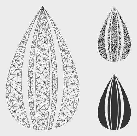 Mesh sunflower seed model with triangle mosaic icon. Wire frame polygonal mesh of sunflower seed. Vector mosaic of triangle elements in variable sizes, and color tones.のイラスト素材