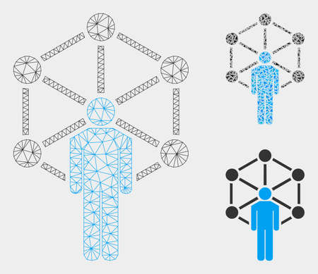 Mesh human network model with triangle mosaic icon. Wire carcass triangular mesh of human network. Vector mosaic of triangle elements in variable sizes, and color tints.のイラスト素材