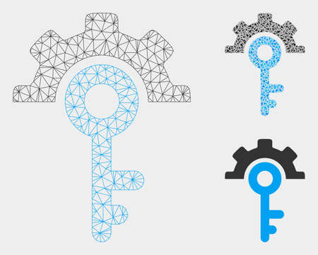 Mesh key options model with triangle mosaic icon. Wire frame triangular network of key options. Vector mosaic of triangle parts in different sizes, and color tints. Abstract flat mesh key options,のイラスト素材