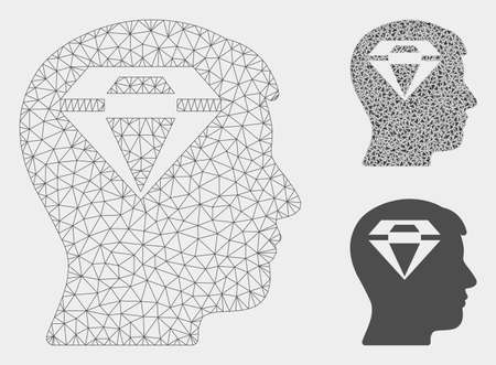Mesh human head with diamond model with triangle mosaic icon. Wire frame polygonal mesh of human head with diamond. Vector mosaic of triangles in various sizes, and color shades.のイラスト素材