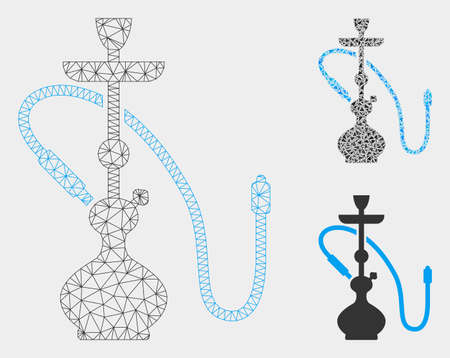Mesh hookah model with triangle mosaic icon. Wire carcass triangular mesh of hookah. Vector mosaic of triangle parts in variable sizes, and color tones. Abstract 2d mesh hookah,のイラスト素材