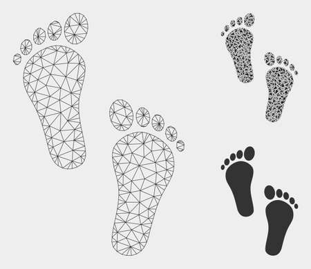 Mesh human steps model with triangle mosaic icon. Wire frame polygonal mesh of human steps. Vector composition of triangle parts in various sizes, and color tinges. Abstract flat mesh human steps,のイラスト素材