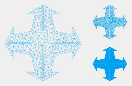 Mesh intersection directions model with triangle mosaic icon. Wire frame polygonal mesh of...
